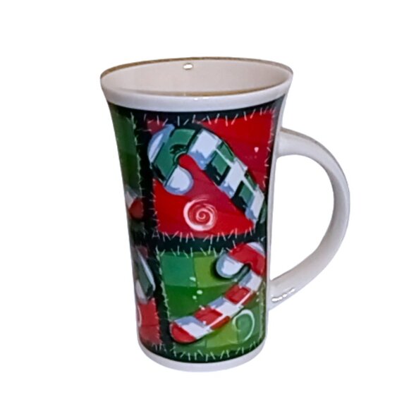 🎯 10 for $12 / Christmas Candy Cane Quilt Mug - Picture 2 of 7